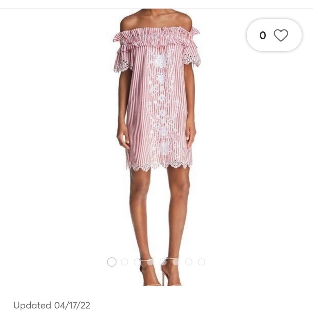 Parker Red Stripe Embroidered off the shoulder dress size Small